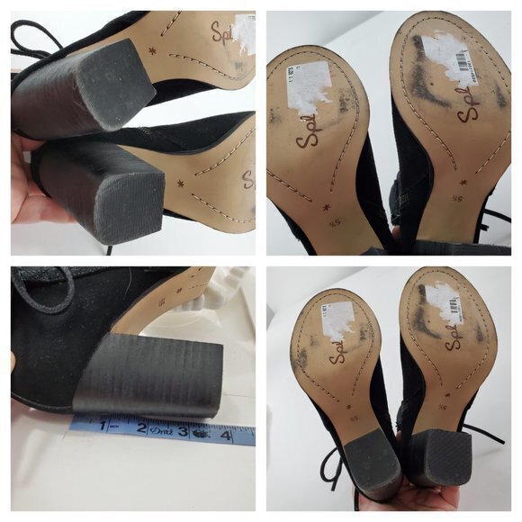 Splendid Rihana Peep Toe Suede Bootie 5.5 Black‎ Ti - Picture 8 of 8